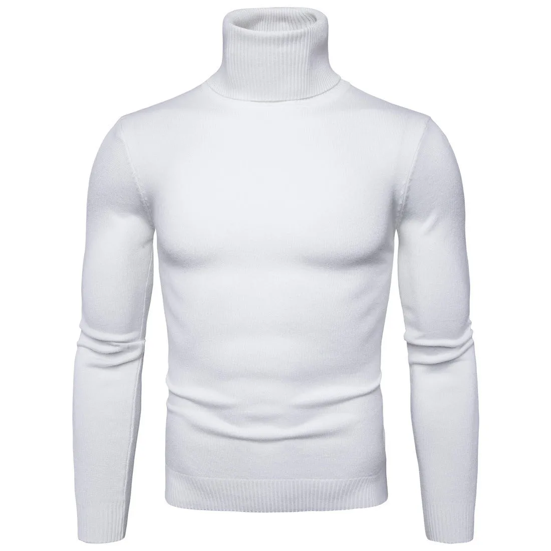 Men's cotton thermal turtleneck sweater in solid colour, slim fit, winter pullover, beige option