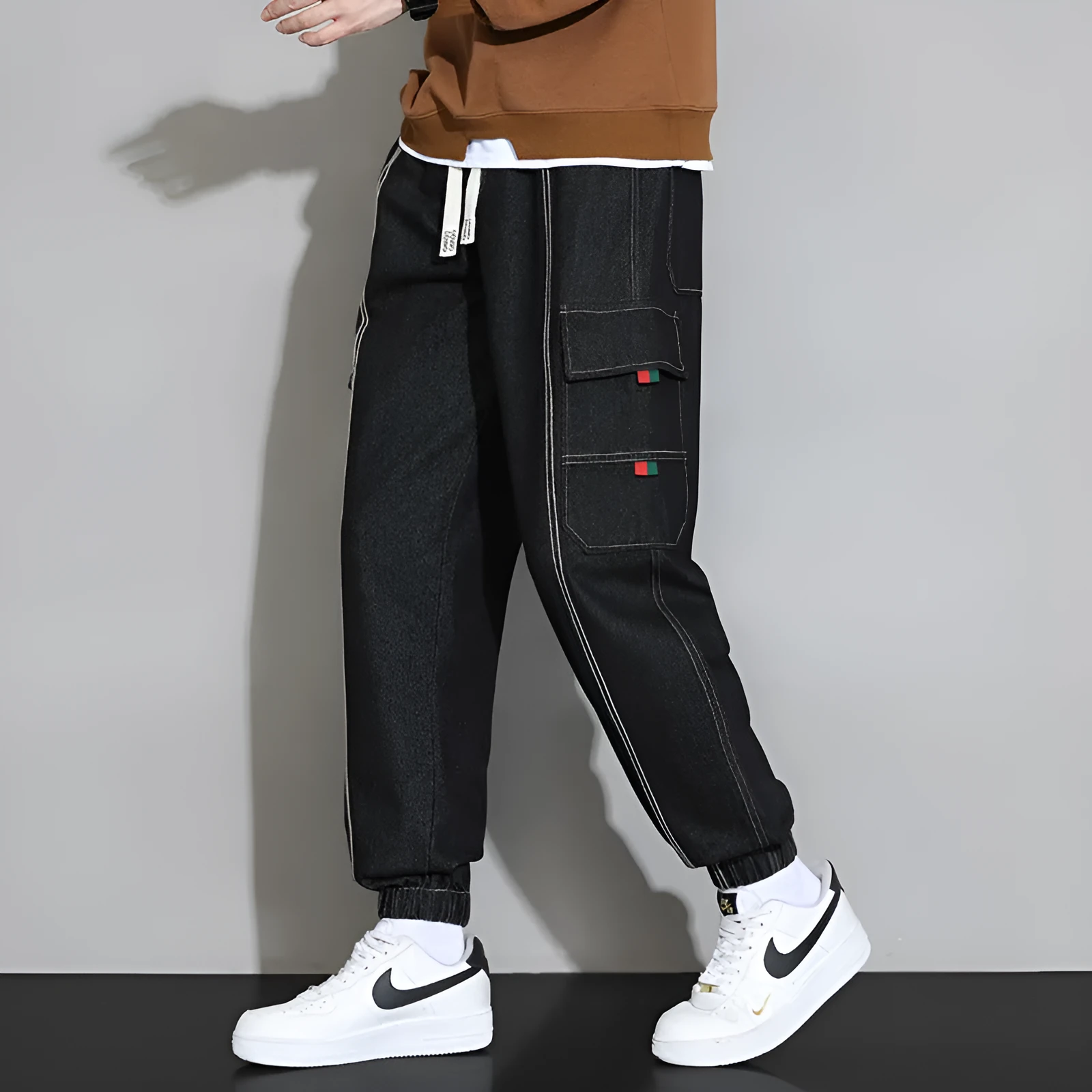 Men's retro cotton workwear jeans loose fit zip fly trousers available in gray black blue retro colour