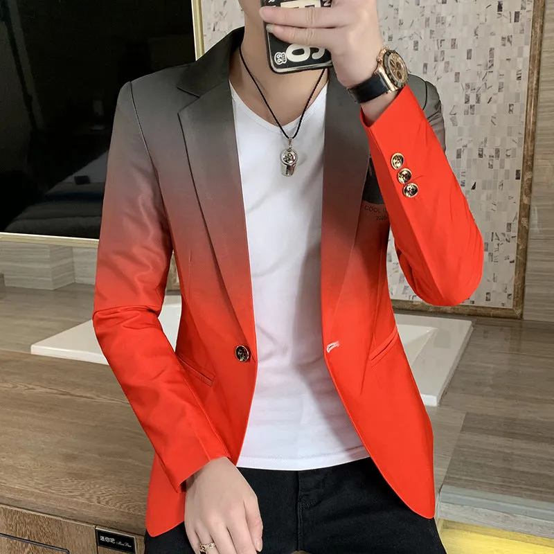 Men's gradient blazer jacket Korean slim fit single-breasted one-button casual suit in khaki