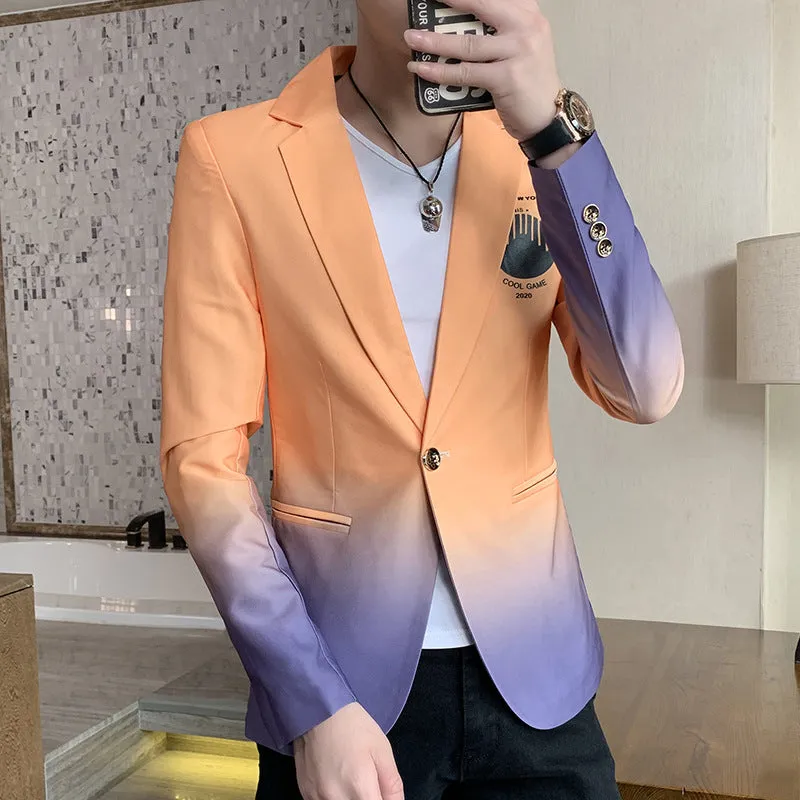 Men's gradient blazer jacket Korean slim fit single-breasted one-button casual suit in khaki