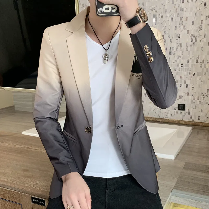 Men's gradient blazer jacket Korean slim fit single-breasted one-button casual suit in khaki