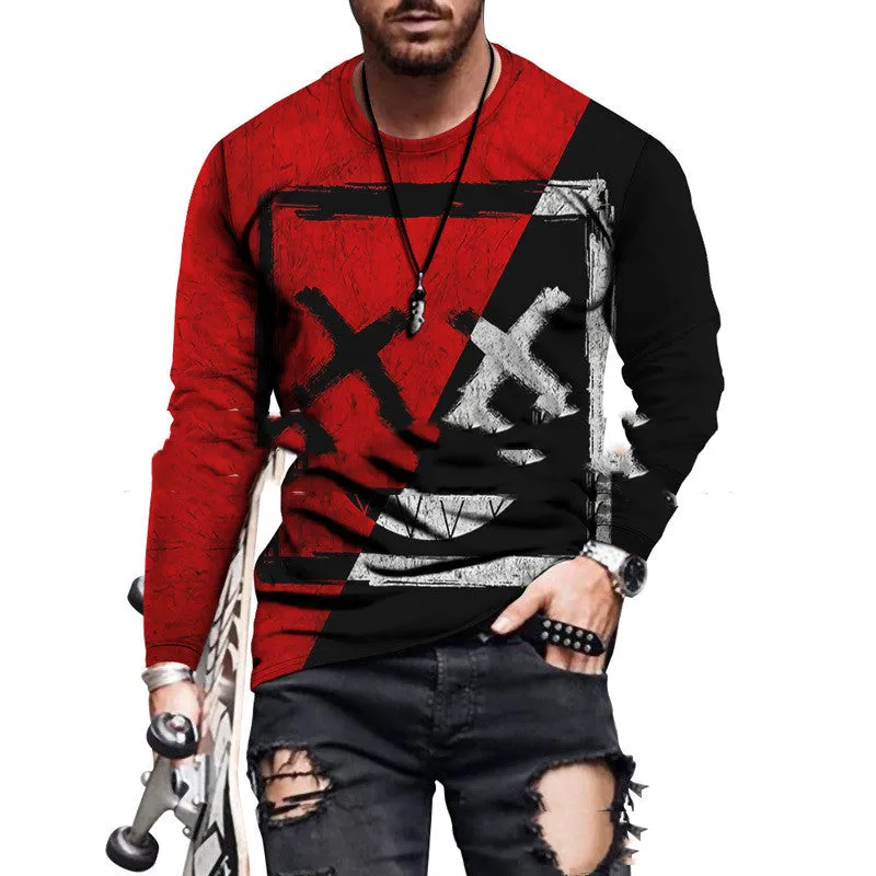 Colour block digital print men's t-shirt with round neck in polyester blend fabric