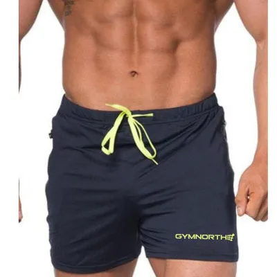 Mens quick-drying polyester blend swimming trunks in blue, with straight-leg design and nylon lining