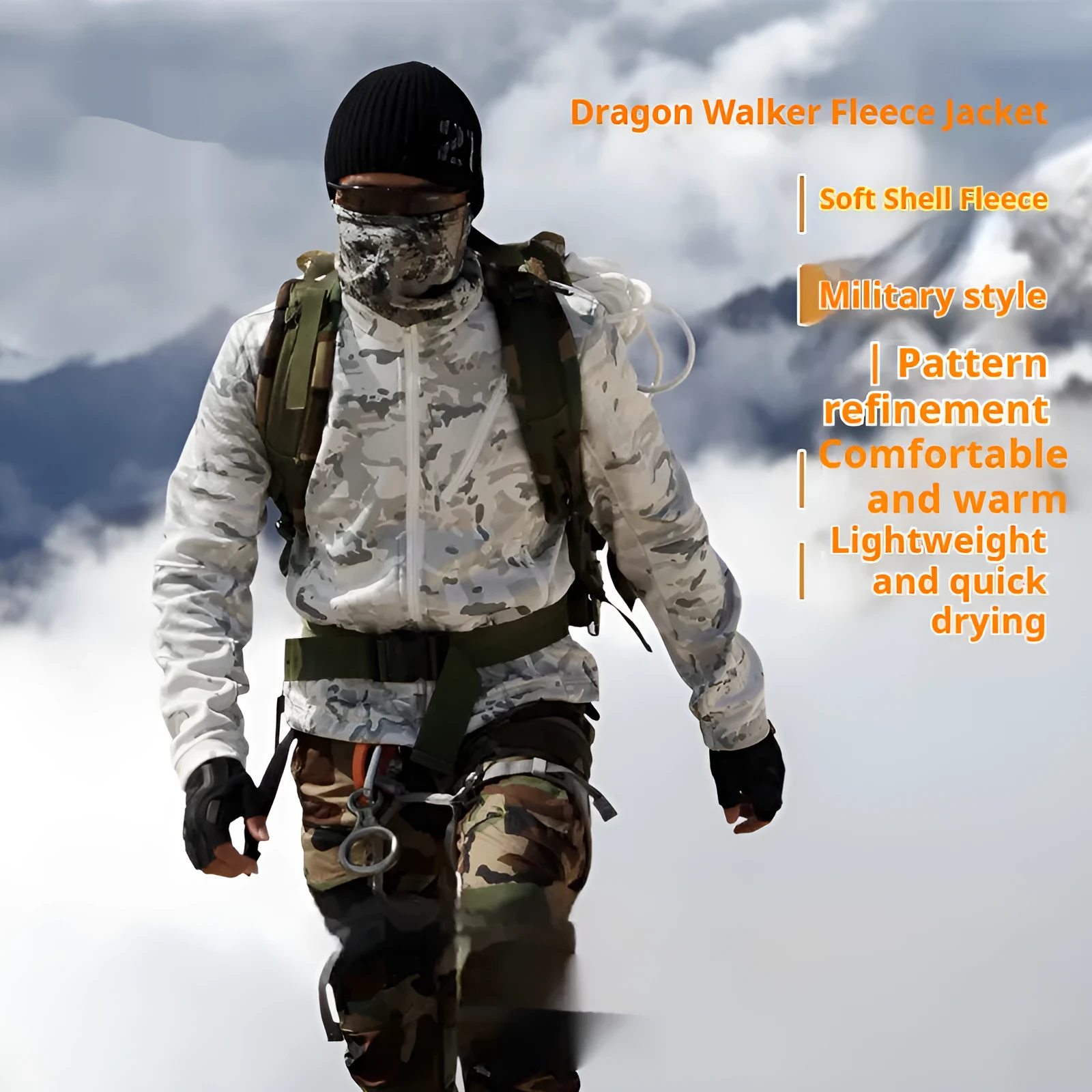 Men's camouflage fleece coat in Scorpion All Terrain colour, windproof outdoor jacket for mountaineering and hiking