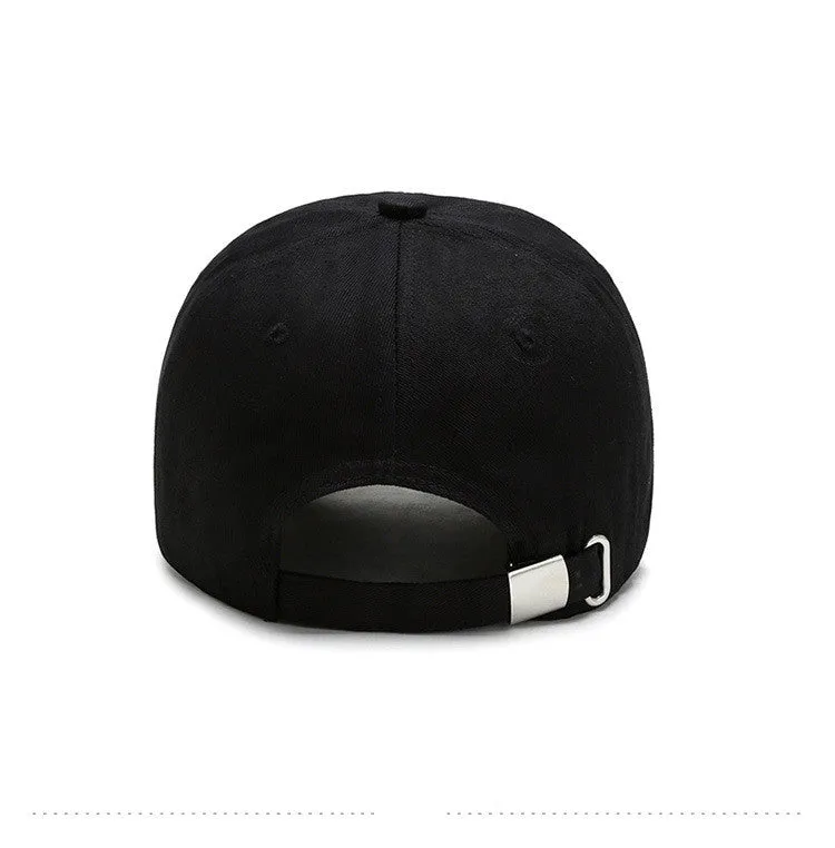 Cotton embroidered cartoon pattern baseball cap in black, white, and pink, adjustable size