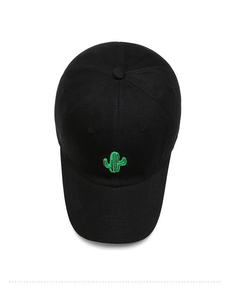 Cotton embroidered cartoon pattern baseball cap in black, white, and pink, adjustable size
