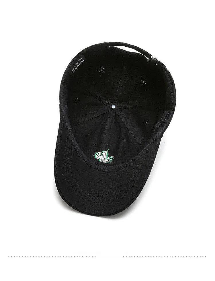 Cotton embroidered cartoon pattern baseball cap in black, white, and pink, adjustable size
