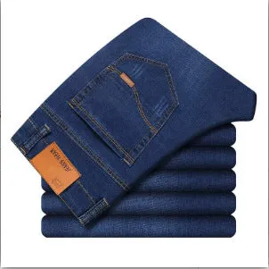 Men's slim straight black jeans made of cotton denim, flat lay