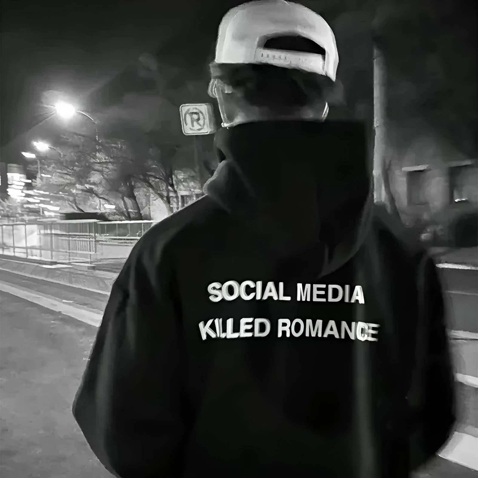 Men's slim-fit grey hoodie with a printed spring letter design on the front, featuring a hood and long sleeves.