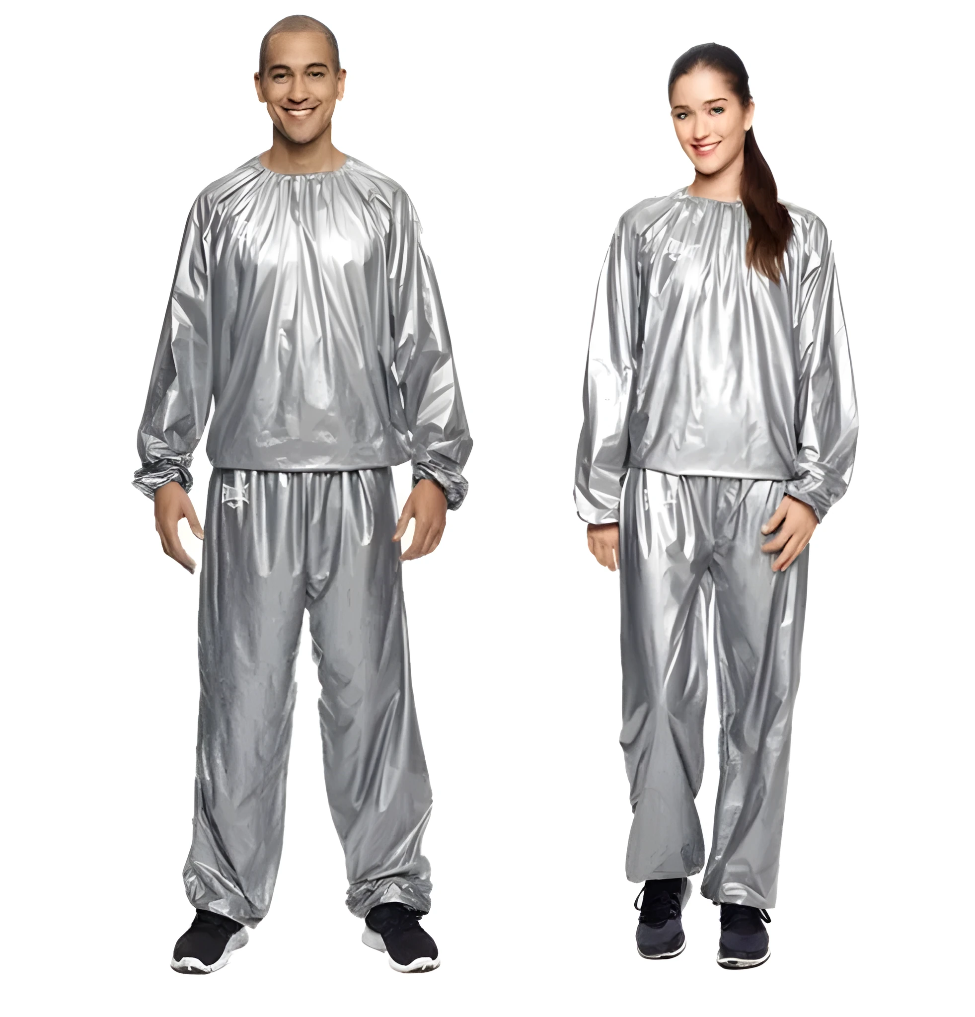 Heavy duty anti-rip PVC sauna suit unisex long sleeve black silver weight loss outdoor running