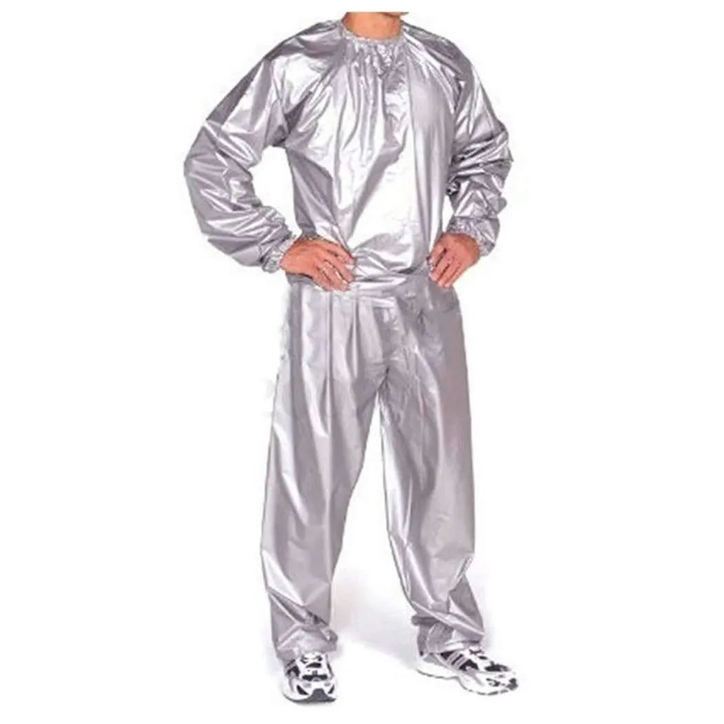 Heavy duty anti-rip PVC sauna suit unisex long sleeve black silver weight loss outdoor running