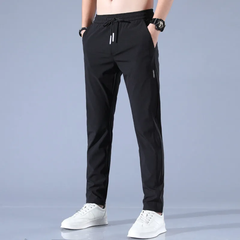 Men's summer ice silk pants in light green, straight-leg stretch business casual trousers