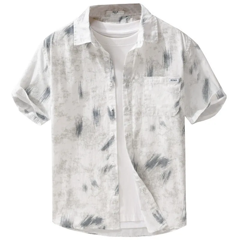 Men's floral print cotton cardigan with short sleeves in light green colour