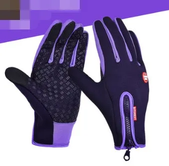 Windproof waterproof touch screen winter gloves with fleece lining and embossed pattern