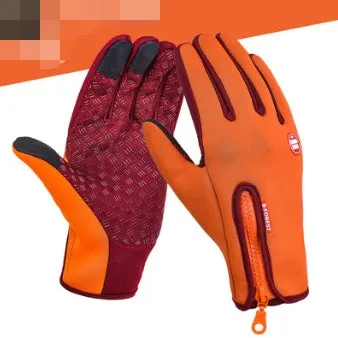 Windproof waterproof touch screen winter gloves with fleece lining and embossed pattern