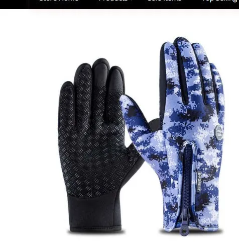Windproof waterproof touch screen winter gloves with fleece lining and embossed pattern