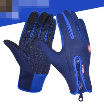 Windproof waterproof touch screen winter gloves with fleece lining and embossed pattern