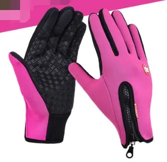 Windproof waterproof touch screen winter gloves with fleece lining and embossed pattern