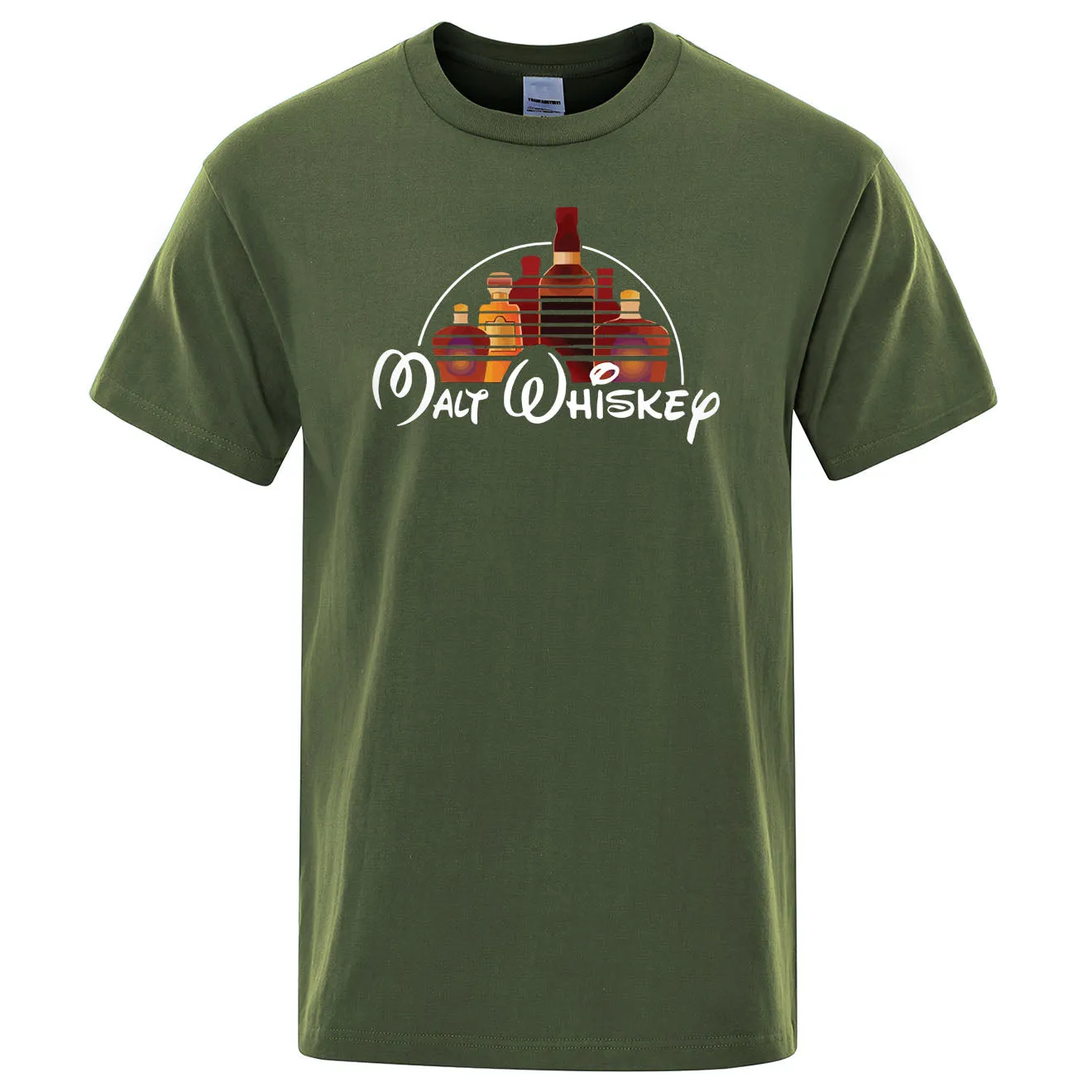 Men's extra-wide fit cotton t-shirt with Malt Whiskey graphic print in blue, front view