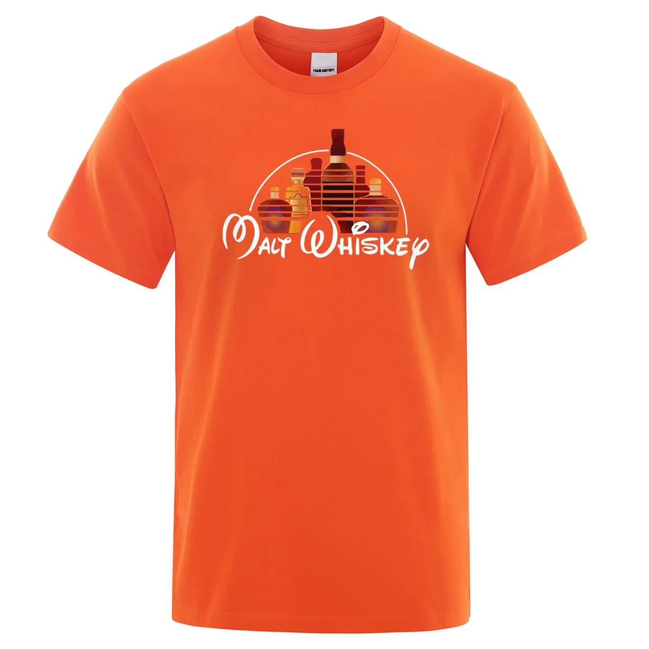 Men's extra-wide fit cotton t-shirt with Malt Whiskey graphic print in blue, front view