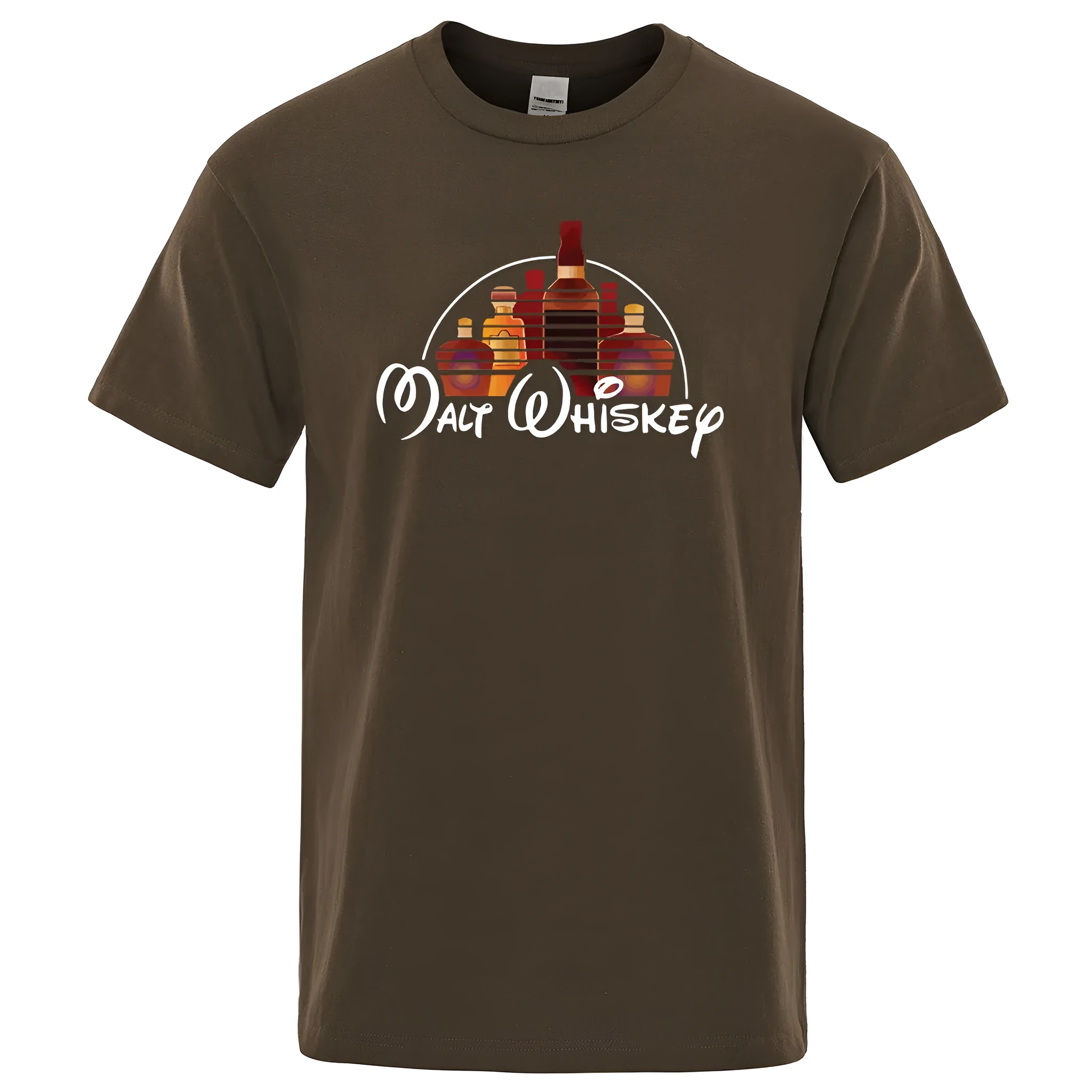 Men's extra-wide fit cotton t-shirt with Malt Whiskey graphic print in blue, front view