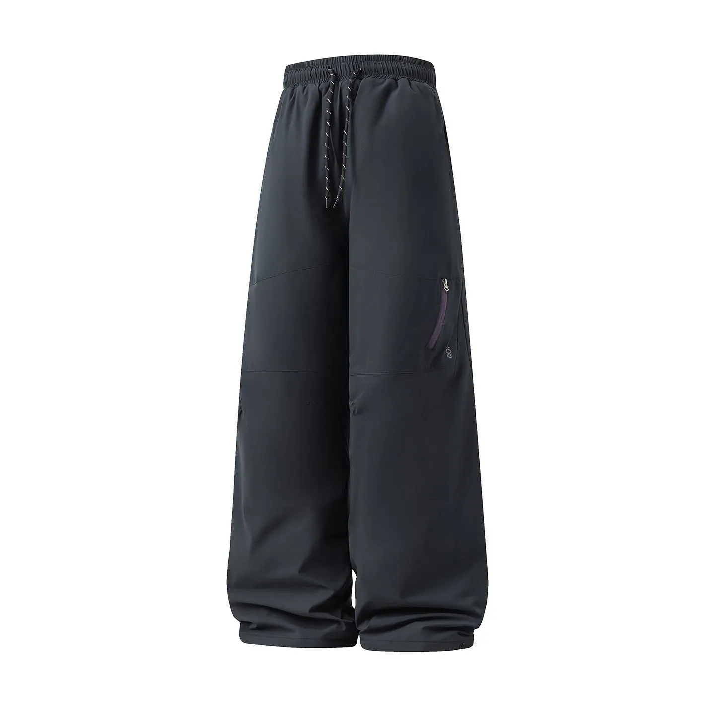 Warm thick straight leg sports trousers in carbon black – mid waist drawstring style with no fly, leisure basic fit