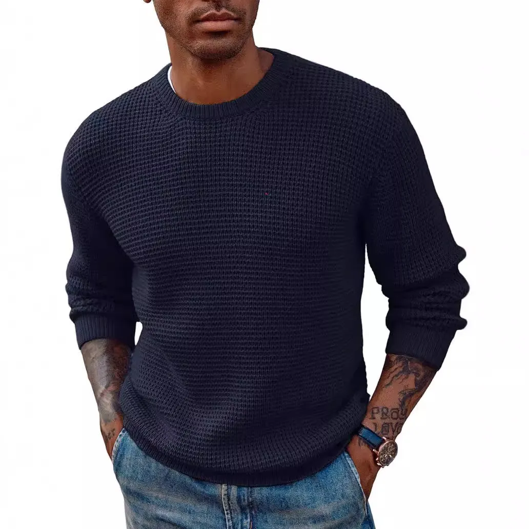 Men's solid colour round neck sweater pullover in beige, available in multiple sizes from S to 3XL