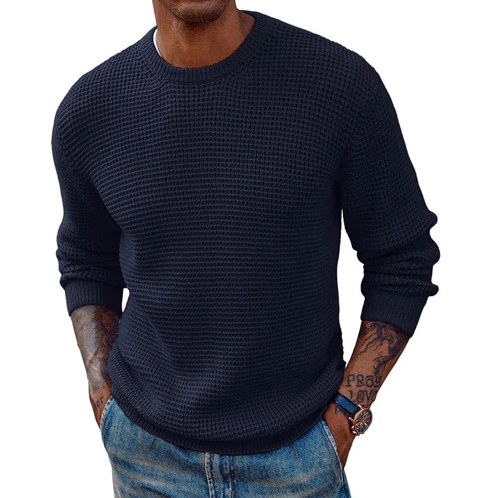 Men's solid colour round neck sweater pullover in beige, available in multiple sizes from S to 3XL