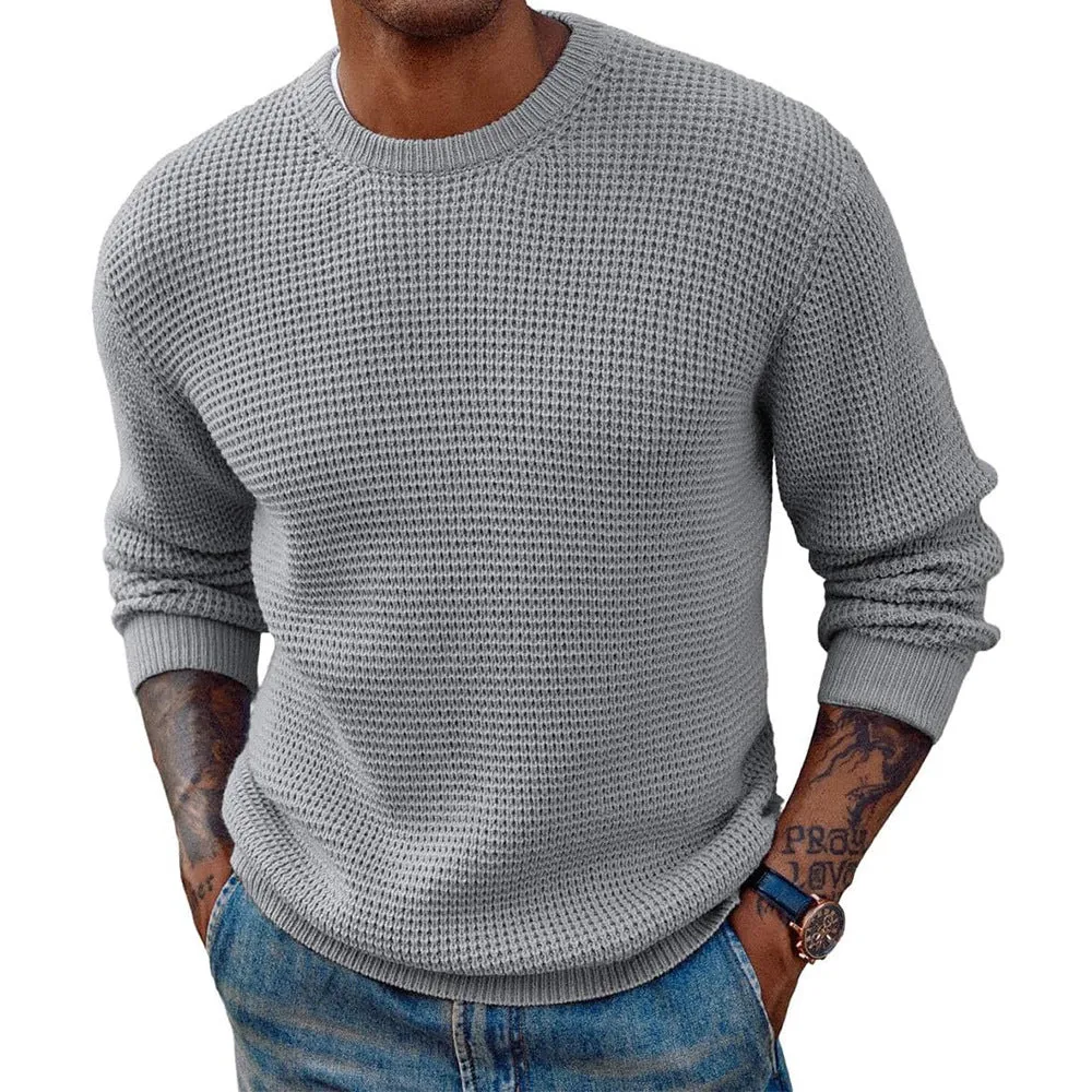 Men's solid colour round neck sweater pullover in beige, available in multiple sizes from S to 3XL