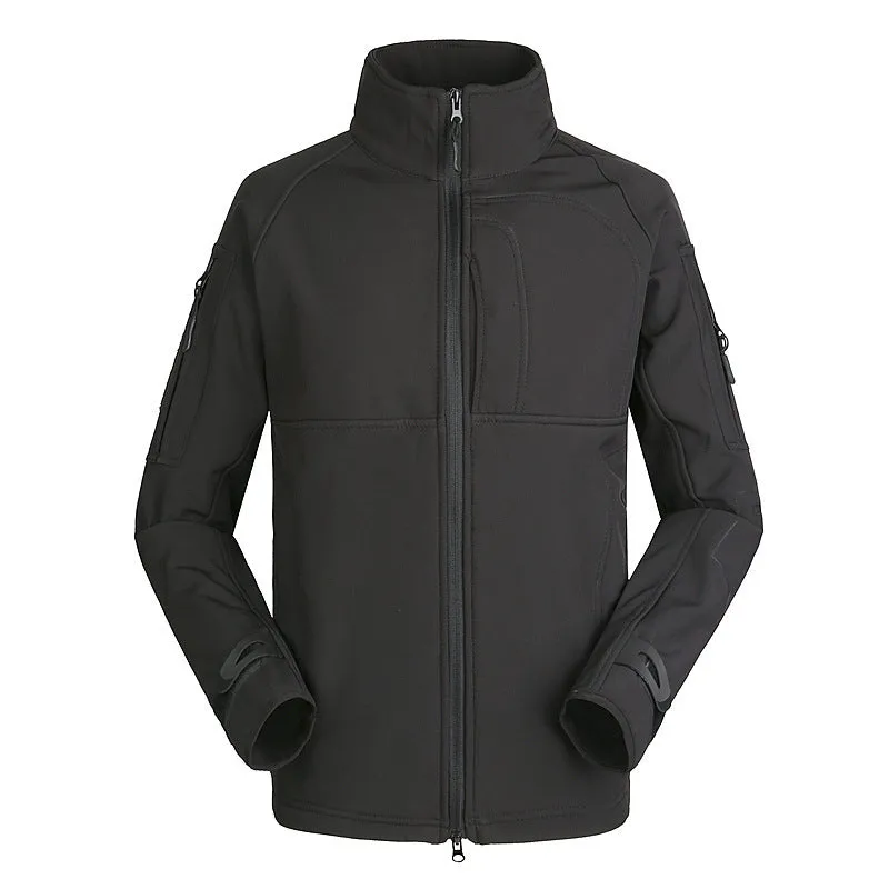 Men's thin commander-style outdoor jacket in loose fit with stand collar, shown in camouflage colour.