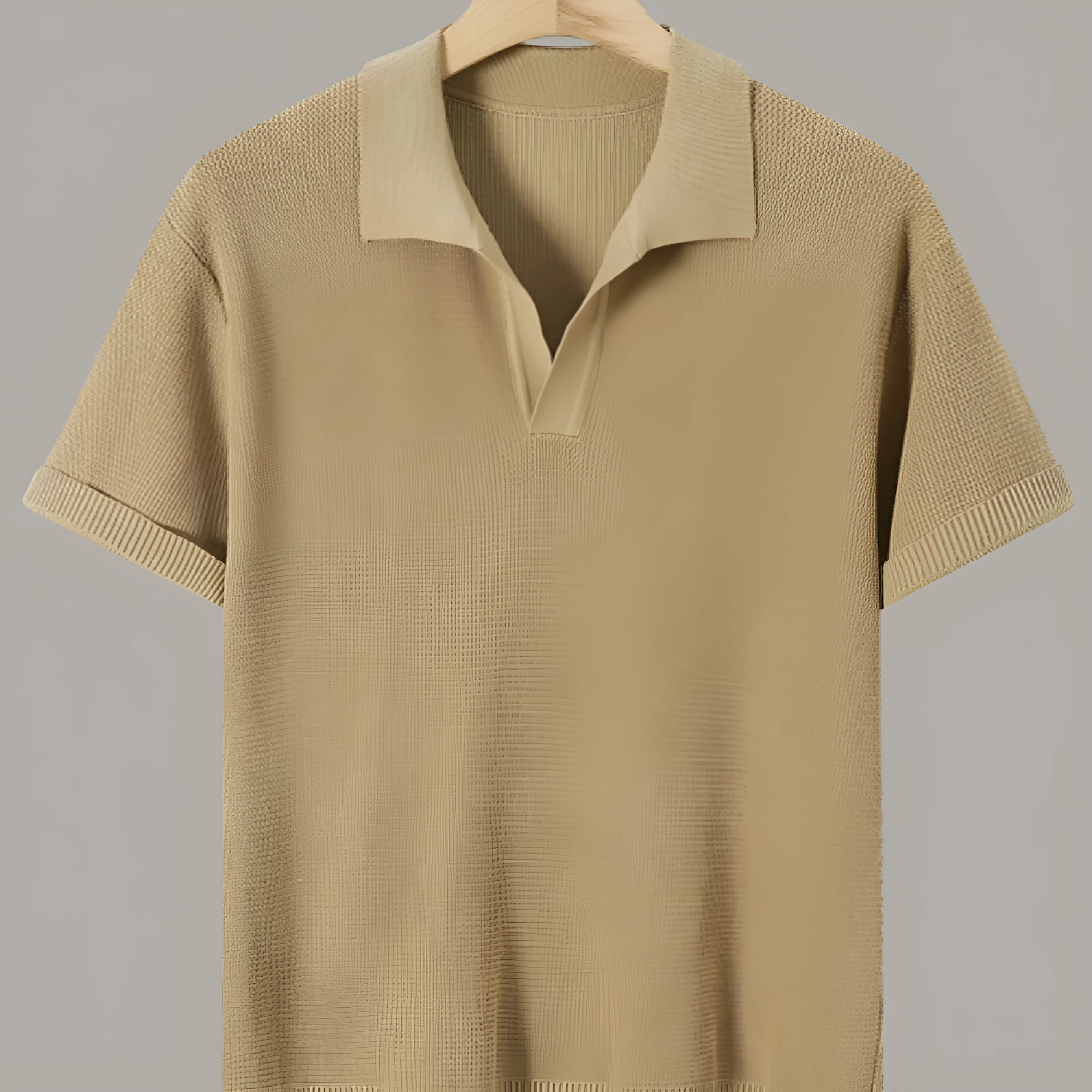 Men's short-sleeve knitted waffle sweater in multiple colours including black and khaki, casual polyester top