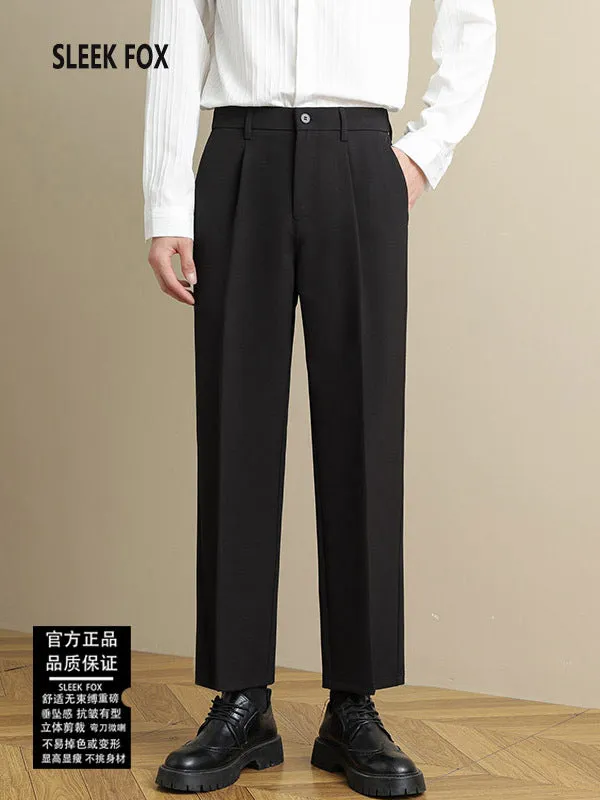 Men's polyester straight suit pants in black, draped style with straight leg, size range S to 8XL