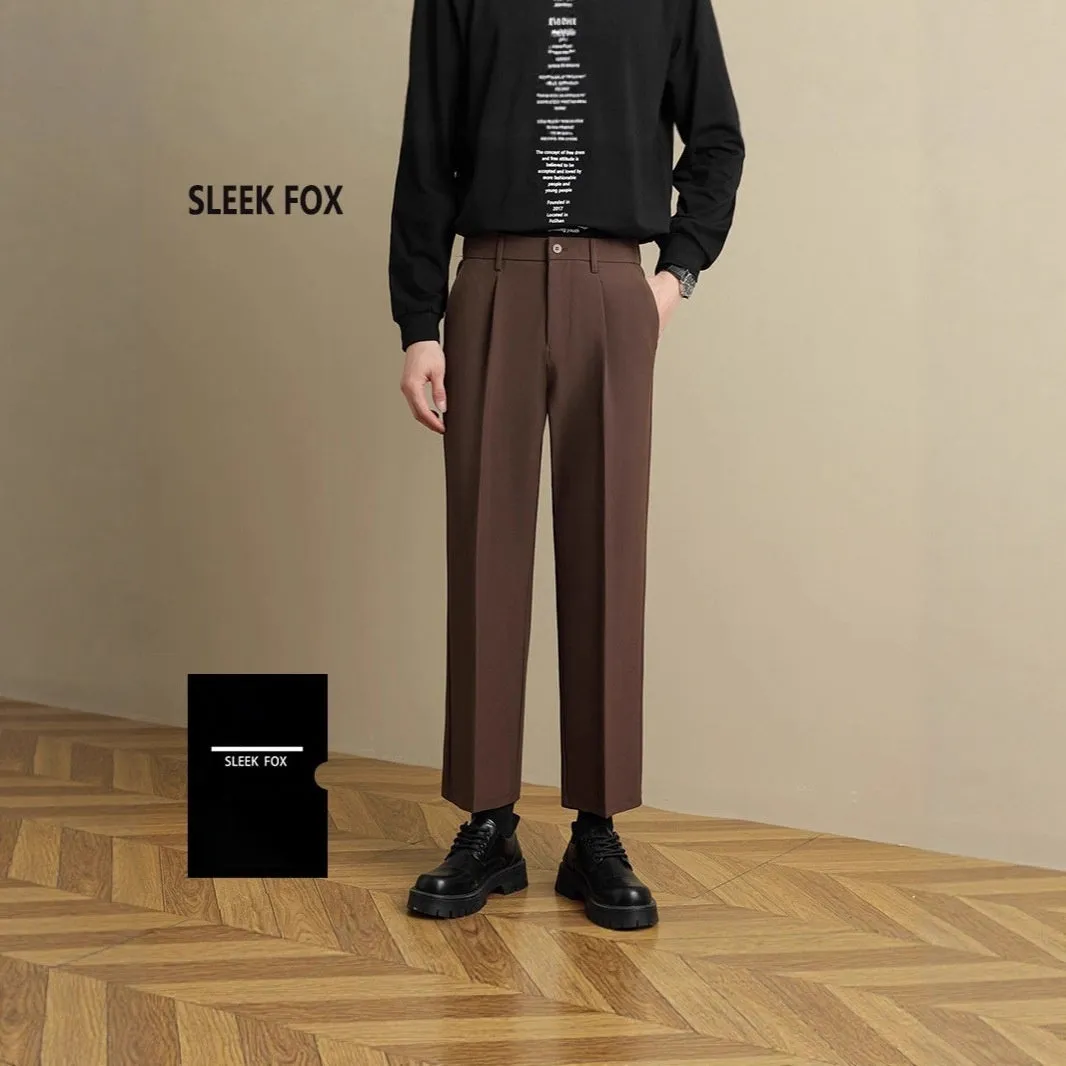 Men's polyester straight suit pants in black, draped style with straight leg, size range S to 8XL