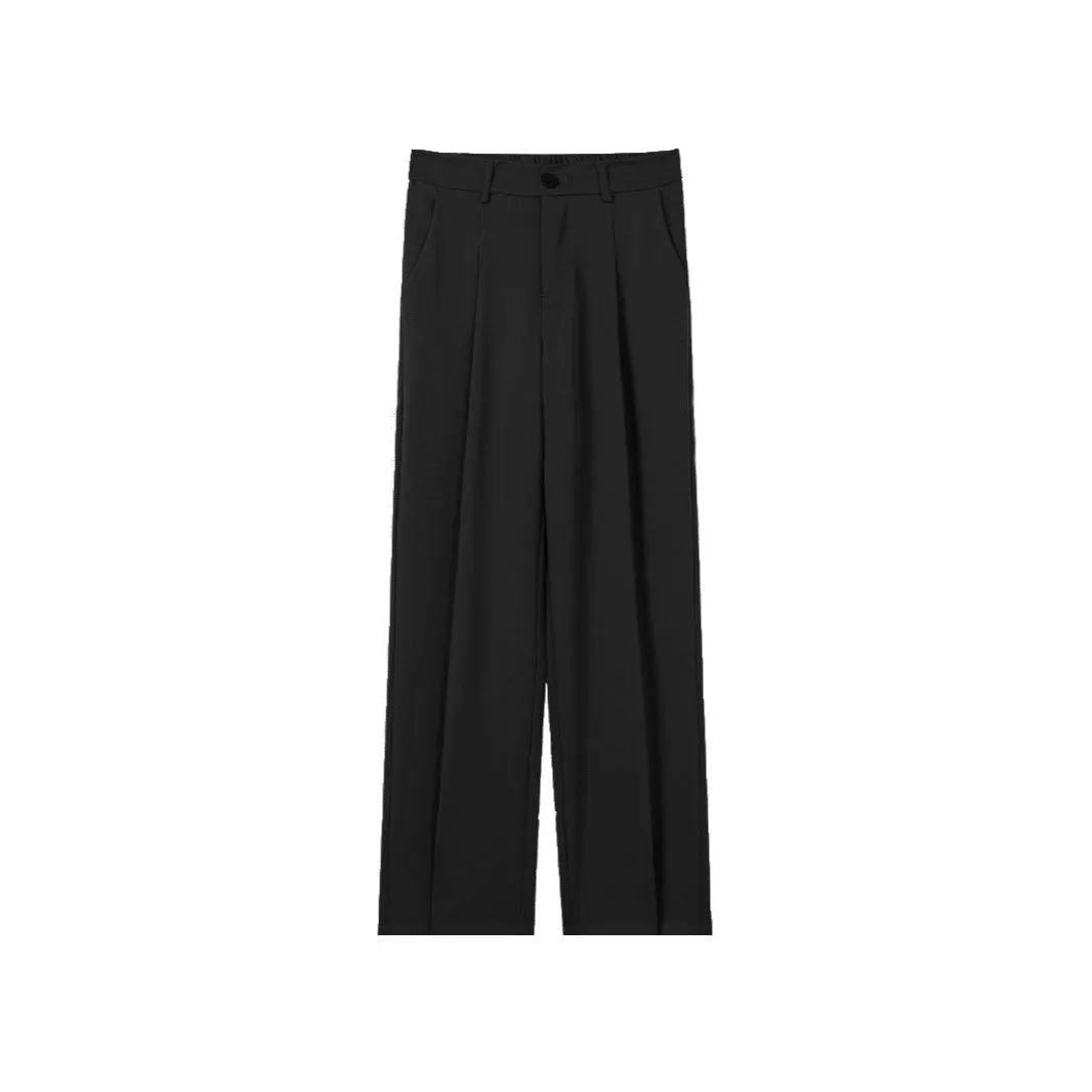 Men's polyester straight suit pants in black, draped style with straight leg, size range S to 8XL