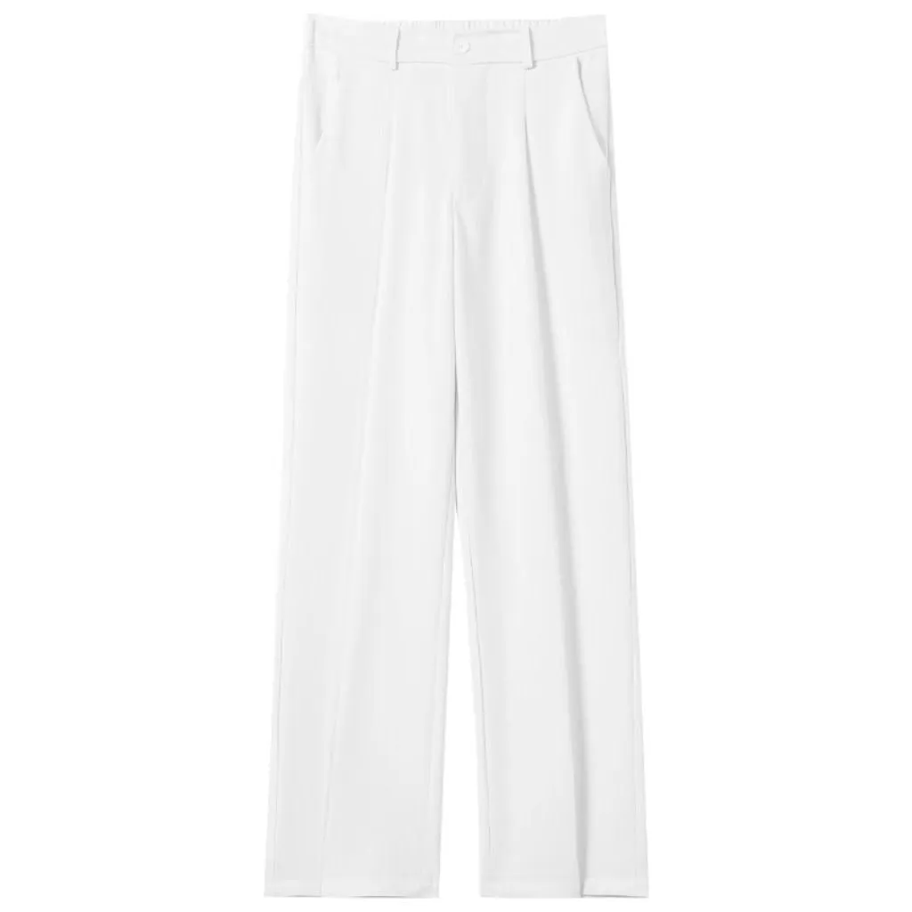 Men's polyester straight suit pants in black, draped style with straight leg, size range S to 8XL