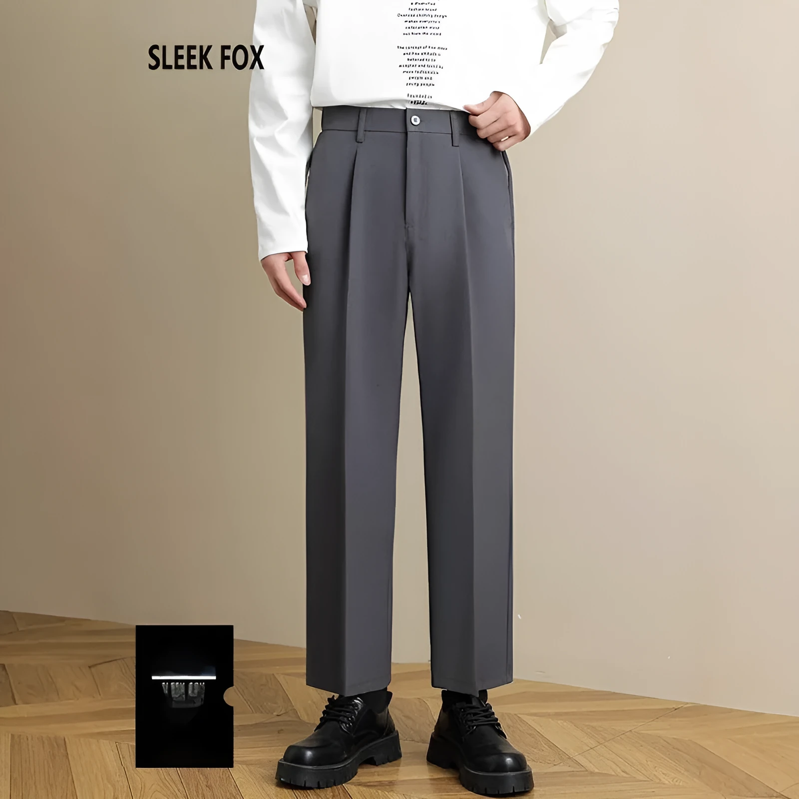 Men's polyester straight suit pants in black, draped style with straight leg, size range S to 8XL