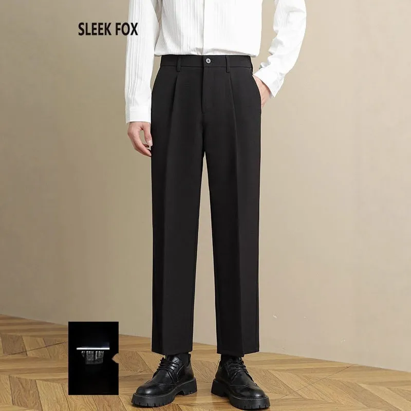 Men's polyester straight suit pants in black, draped style with straight leg, size range S to 8XL