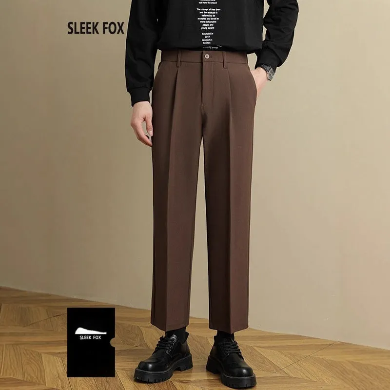 Men's polyester straight suit pants in black, draped style with straight leg, size range S to 8XL