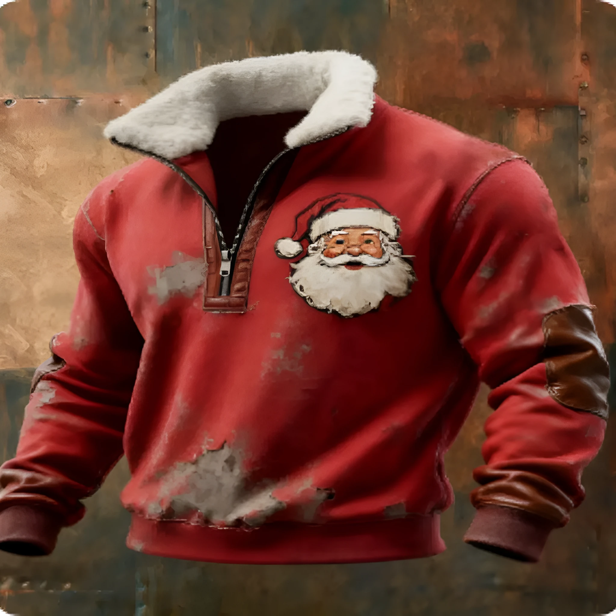 Red fleece-lined sweatshirt with zipper flap front and 3D printed pattern for men