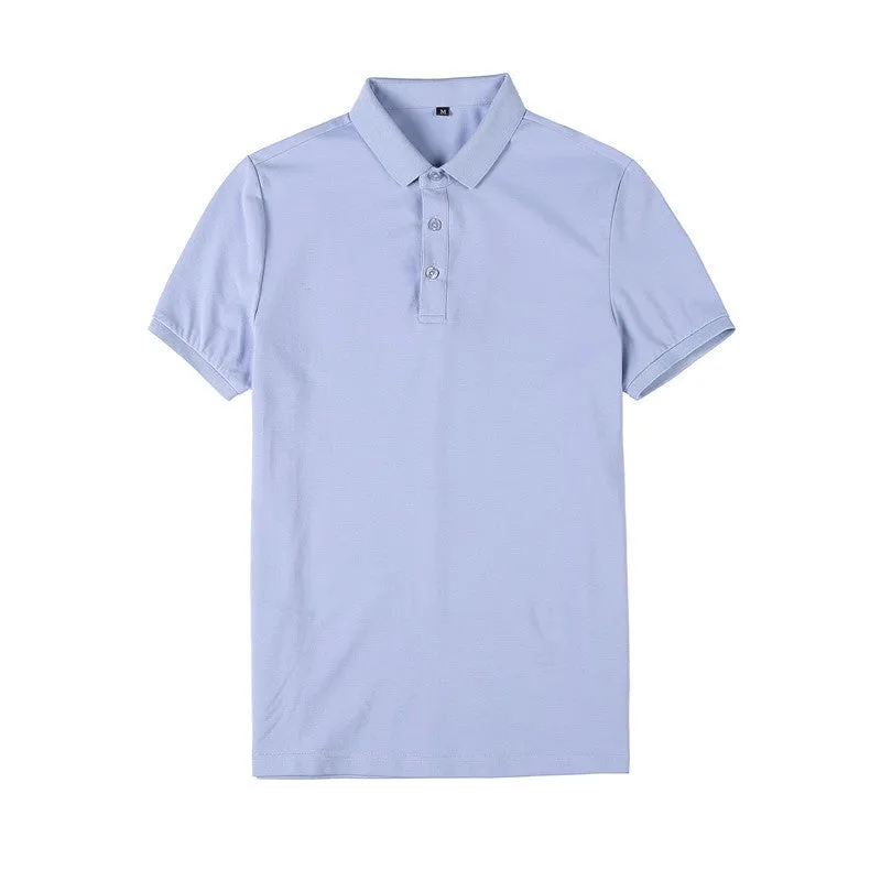 Korean-style tight fit cotton blend polo shirt in apricot colour with short sleeves and lapels