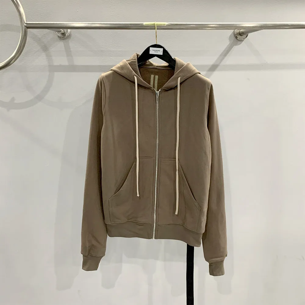 Men's classic black cotton zip-up hooded sweatshirt with loose fit and long sleeves