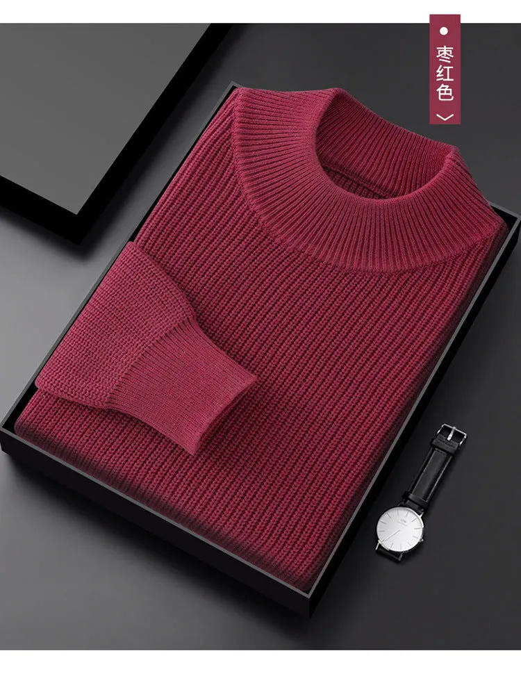 Men's half turtleneck diamond pattern thickened cotton pullover loose fit base layer in army green