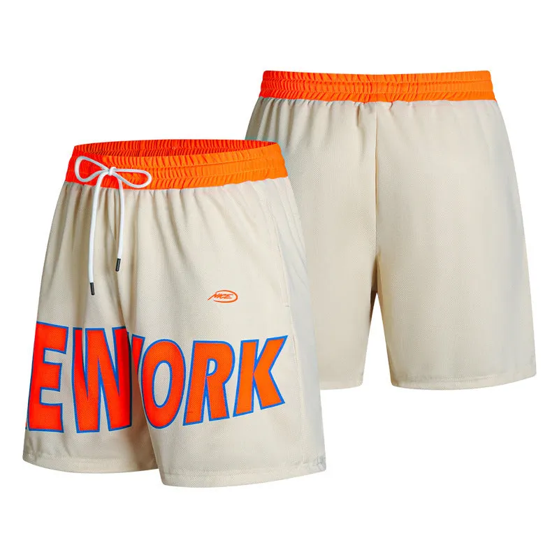 Men's Korean style casual shorts with printed lettered design in straight cut