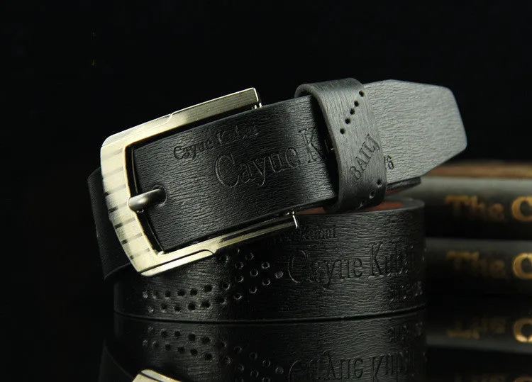 Men's retro hollow pin buckle belt with alloy D-shape buckle in brown, regular width 2-4cm