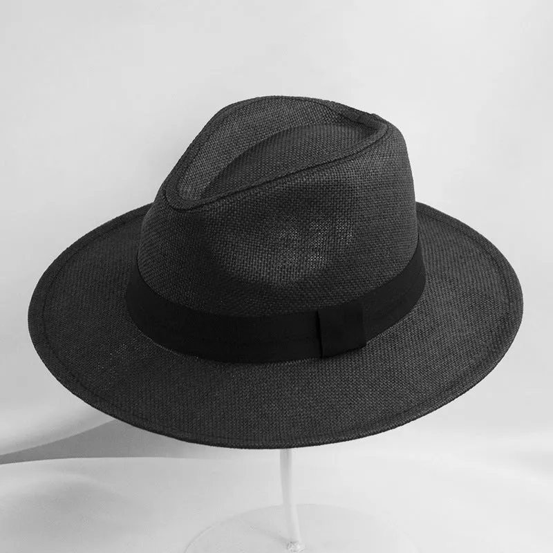 Men's khaki paper wide brim top hat with flat crown style for outdoor sun protection