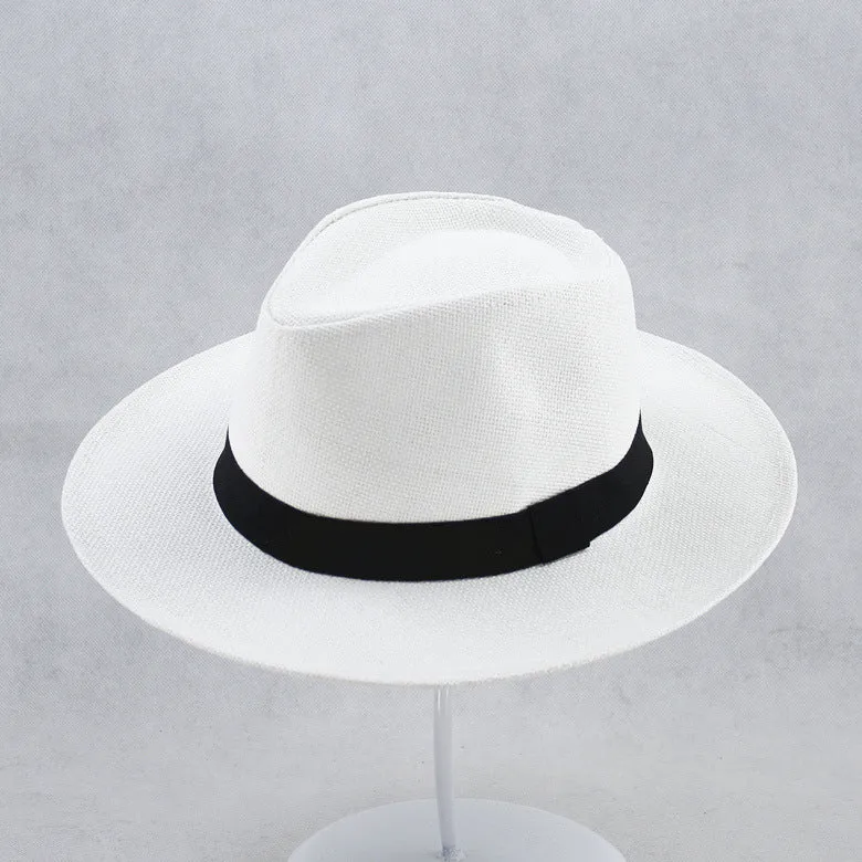 Men's khaki paper wide brim top hat with flat crown style for outdoor sun protection