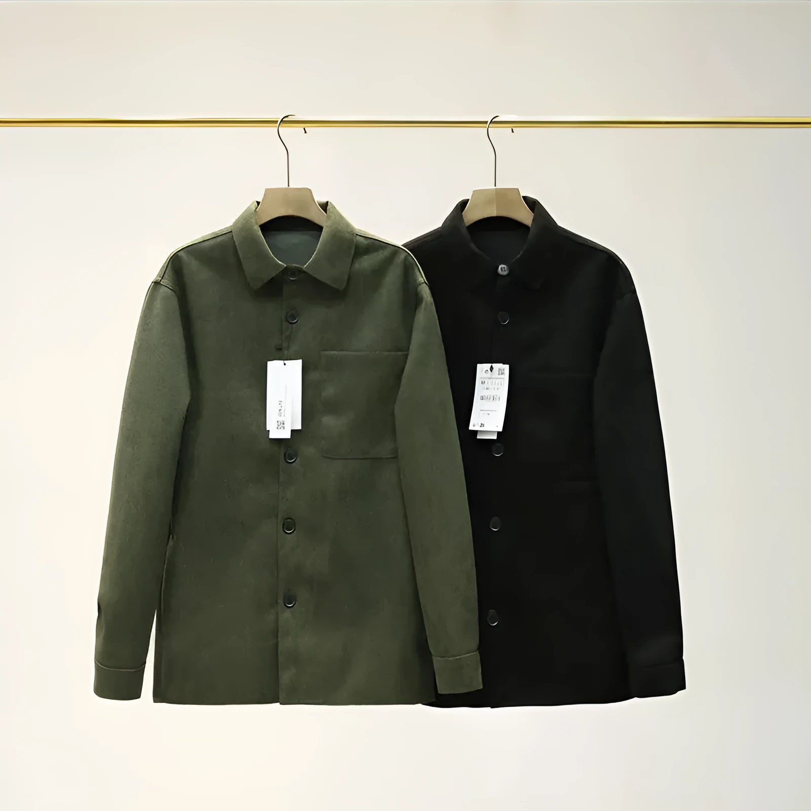 Men's loose fit long sleeve lapel collar shirt in black polyester fabric