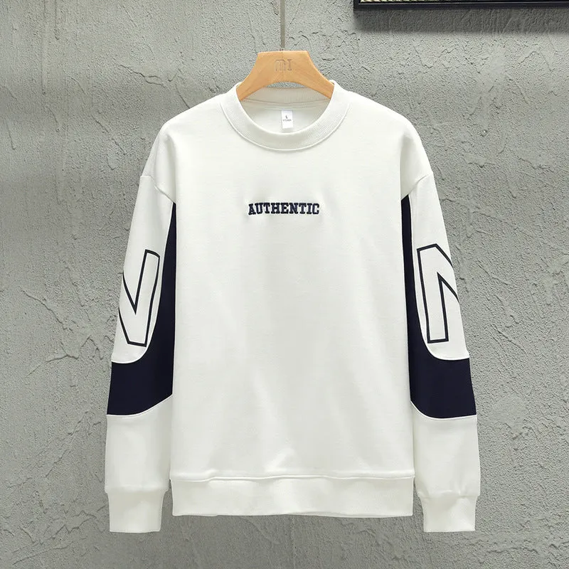 Loose round neck long sleeve t-shirt in beige with letter print, for teenagers spring casual wear