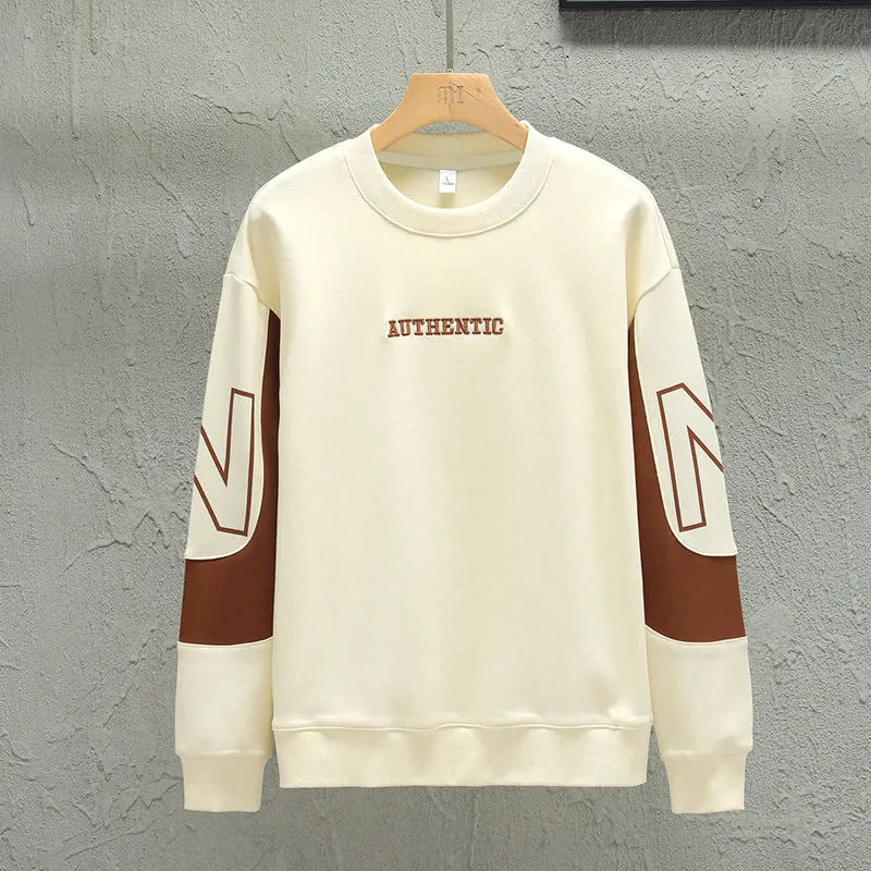 Loose round neck long sleeve t-shirt in beige with letter print, for teenagers spring casual wear