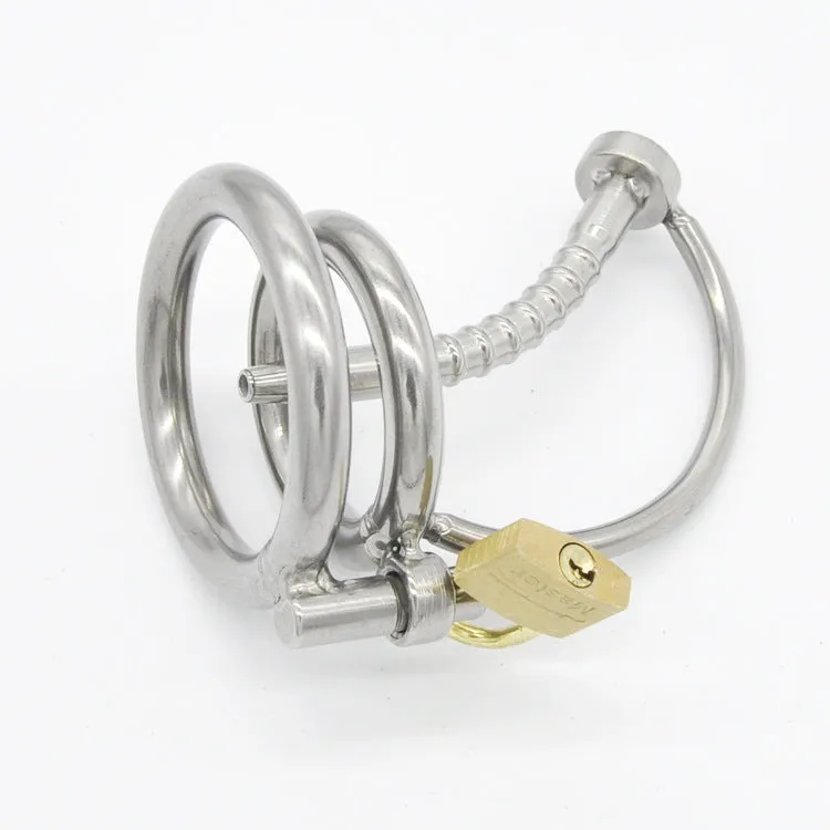Men's stainless steel chastity device CB6000 with catheter and three ring sizes